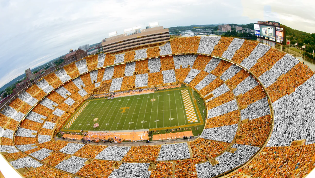 Neyland Stadium at the University of Tennessee Knoxville. It seats 101,915, and I have been one of them.