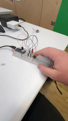 I tried pressing on the lights on my breadboard with switch and LEDs.
