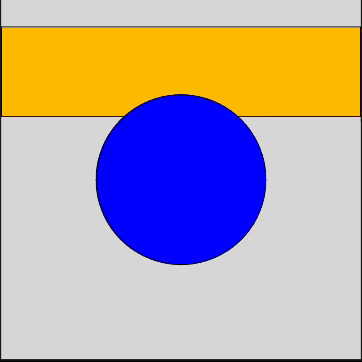 My Assignment 2 sketch. An orange rectangle moving downward over time, a blue circle that changes diameter each time, and a red circle that "rotates" according to my mouse. In GIF form. 